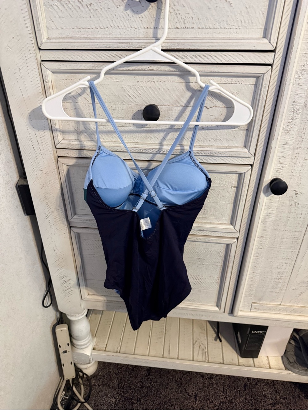 LOFT Light Blue & Navy Crisscross One-Piece Swimsuit